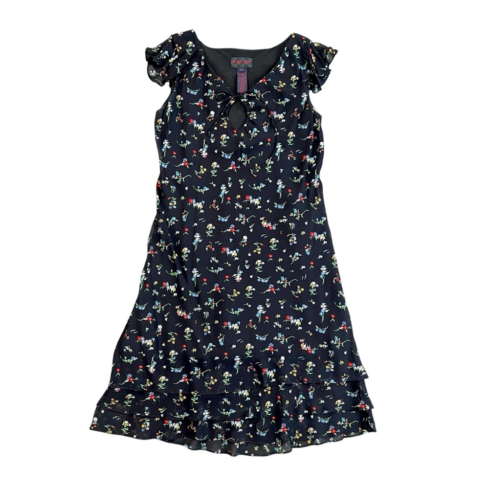 Vintage Ralph Ralph Lauren Y2K Floral Dress 90s Tiered Flutter Sleeve Whimsy